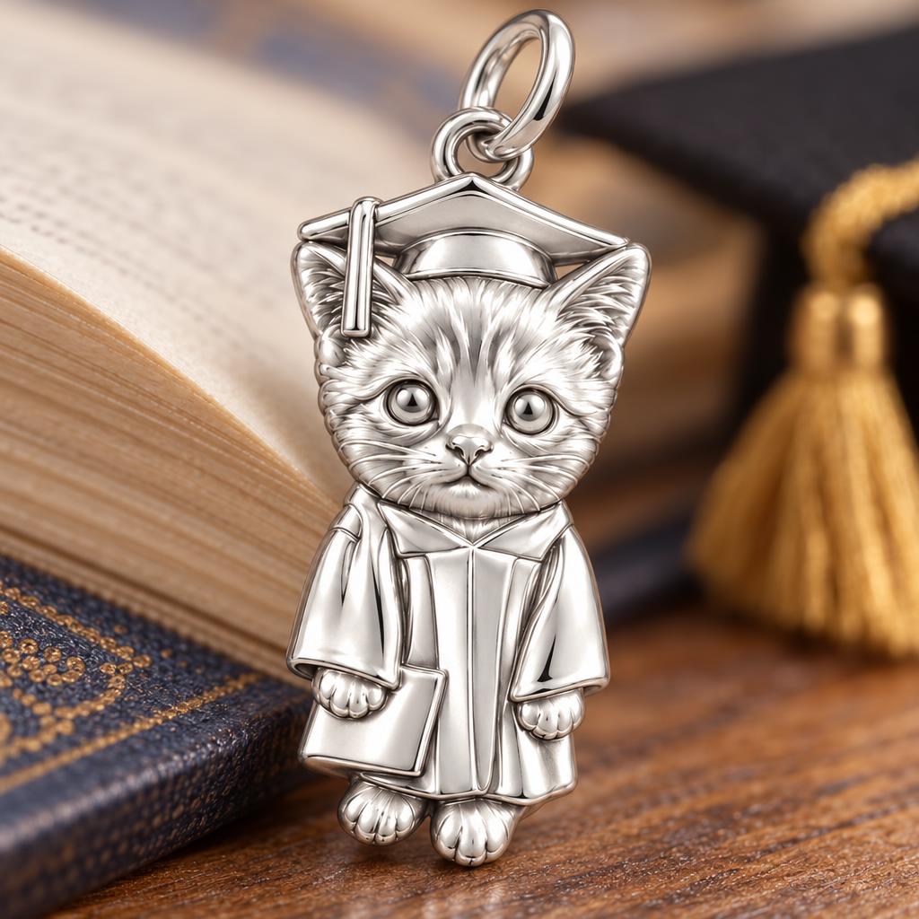 Little Scholar Pet Charm Bracelet – Personalized Grad Gift – macro detail of the charm
