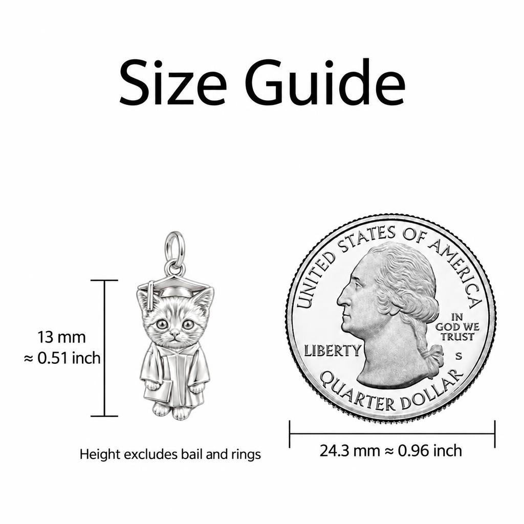 Little Scholar Pet Charm Bracelet – Personalized Grad Gift – size guide, 13 mm charm next to a quarter