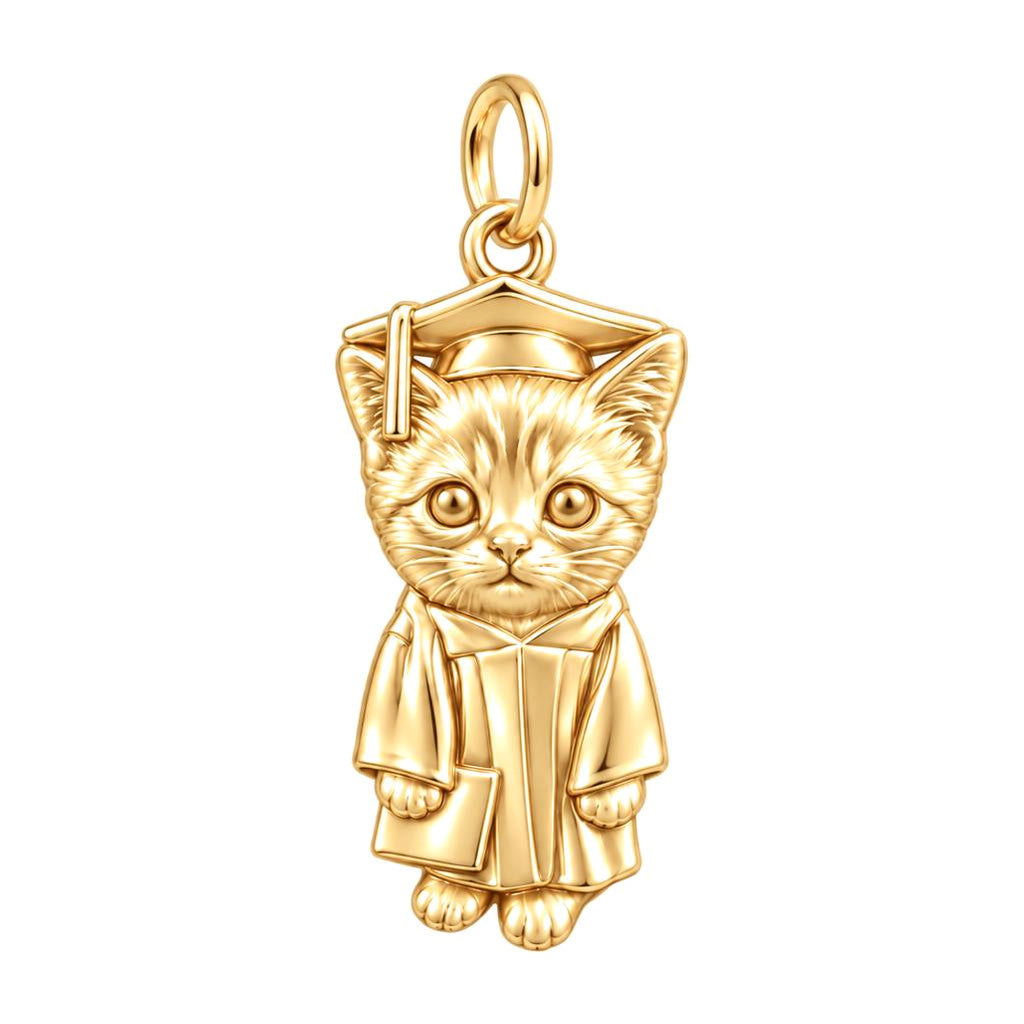 Little Scholar Pet Charm Bracelet – Personalized Grad Gift – 18K gold charm, front view