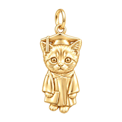 Little Scholar Pet Charm Bracelet – Personalized Grad Gift – 18K gold charm, front view