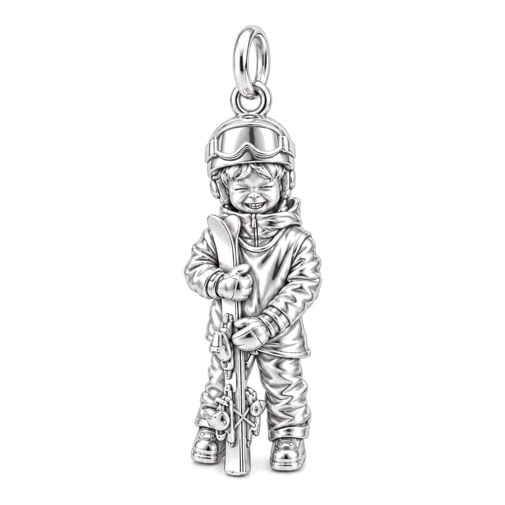 Little Skier's Joy Charm Bracelet – Personalized Mom Gift – silver charm, front view