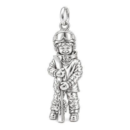 Little Skier's Joy Charm Bracelet – Personalized Mom Gift – silver charm, front view
