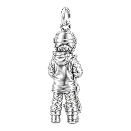 Little Skier's Joy Charm Bracelet – Personalized Mom Gift – back of the charm, engraving area