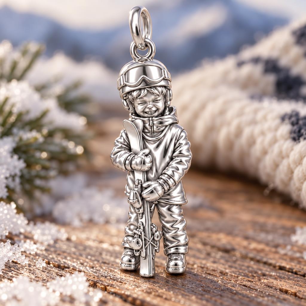 Little Skier's Joy Charm Bracelet – Personalized Mom Gift – macro detail of the charm