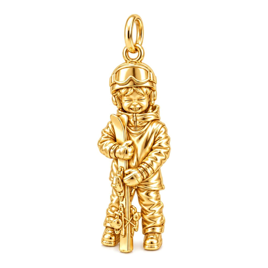Little Skier's Joy Charm Bracelet – Personalized Mom Gift – 18K gold charm, front view