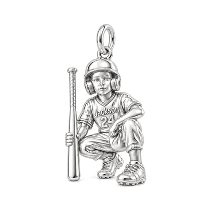 Little Slugger Baseball Charm Bracelet – Personalized Mom Gift – silver charm, front view