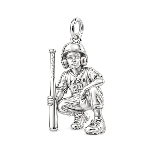 Little Slugger Baseball Charm Bracelet – Personalized Mom Gift – silver charm, front view