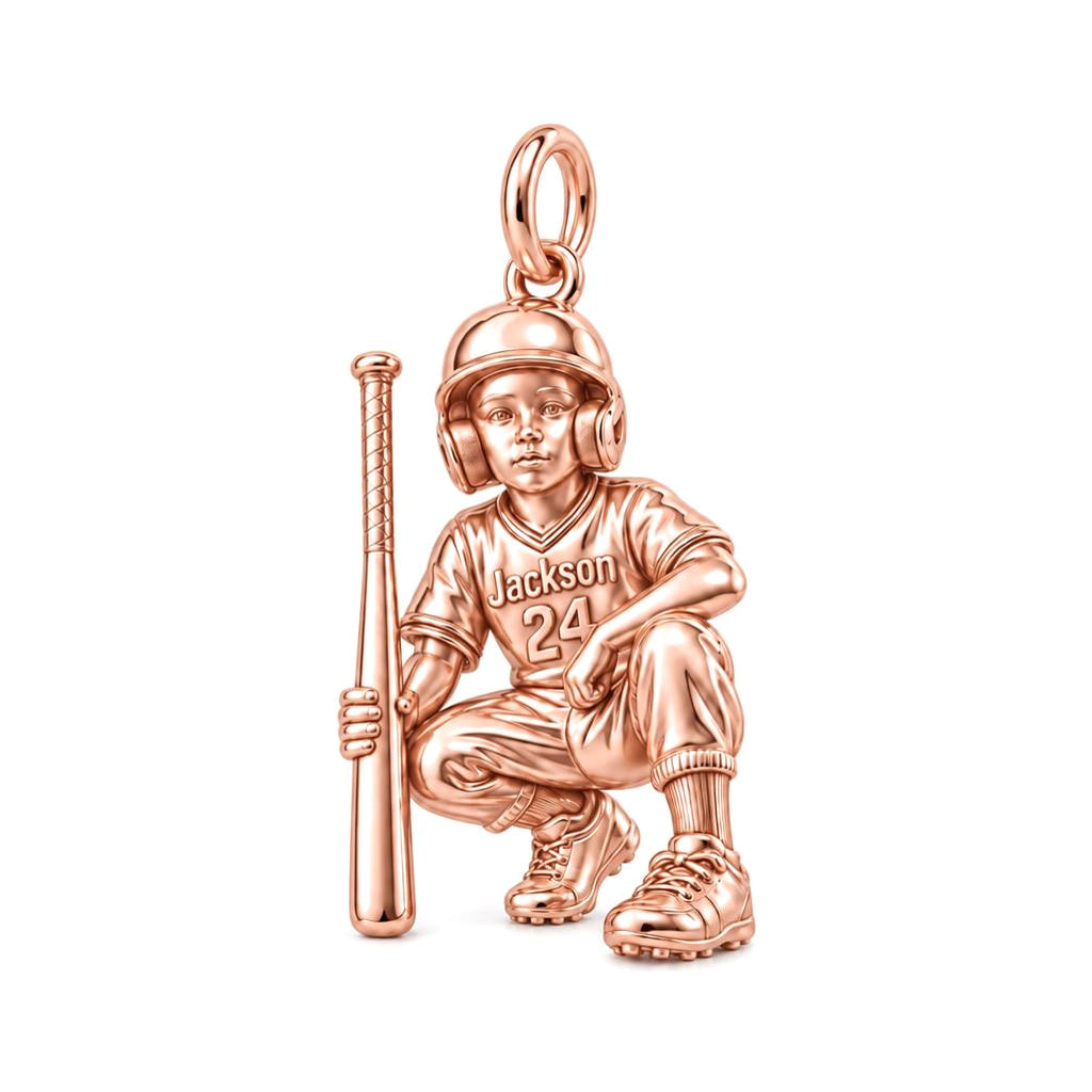 Little Slugger Baseball Charm Bracelet – Personalized Mom Gift – rose gold charm, front view
