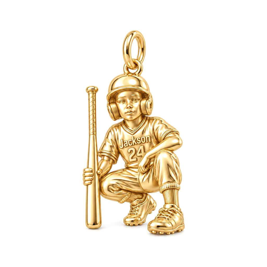 Little Slugger Baseball Charm Bracelet – Personalized Mom Gift – 18K gold charm, front view