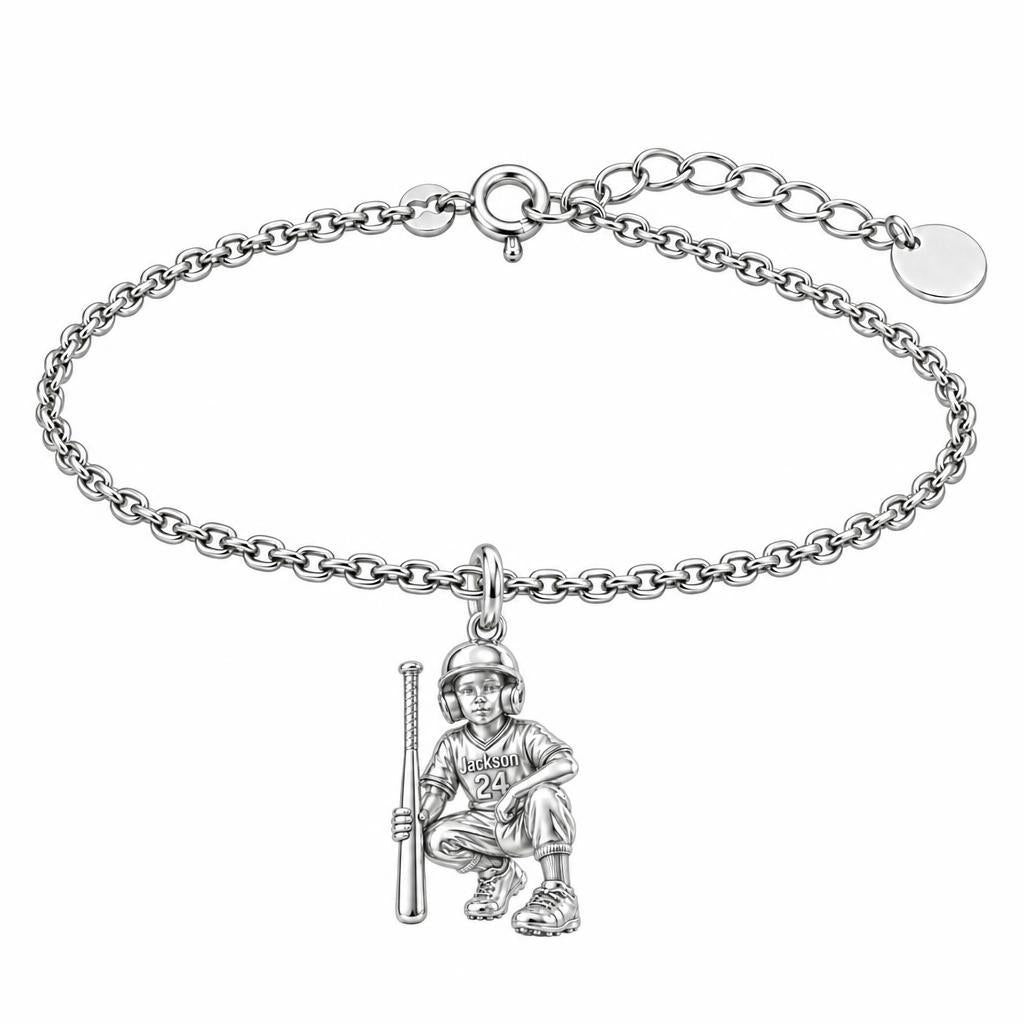 Little Slugger Baseball Charm Bracelet Set – silver, front view