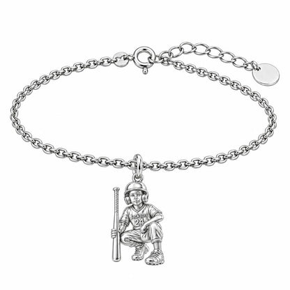 Little Slugger Baseball Charm Bracelet Set – silver, front view