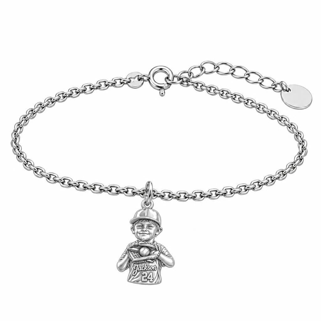 Little Slugger Baseball Charm Bracelet Set – silver, front view