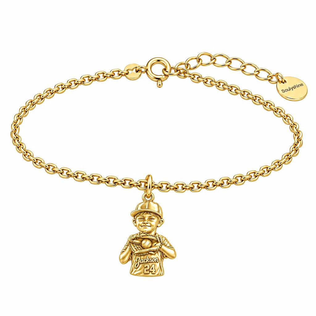 Little Slugger Baseball Charm Bracelet Set – 18K gold, front view