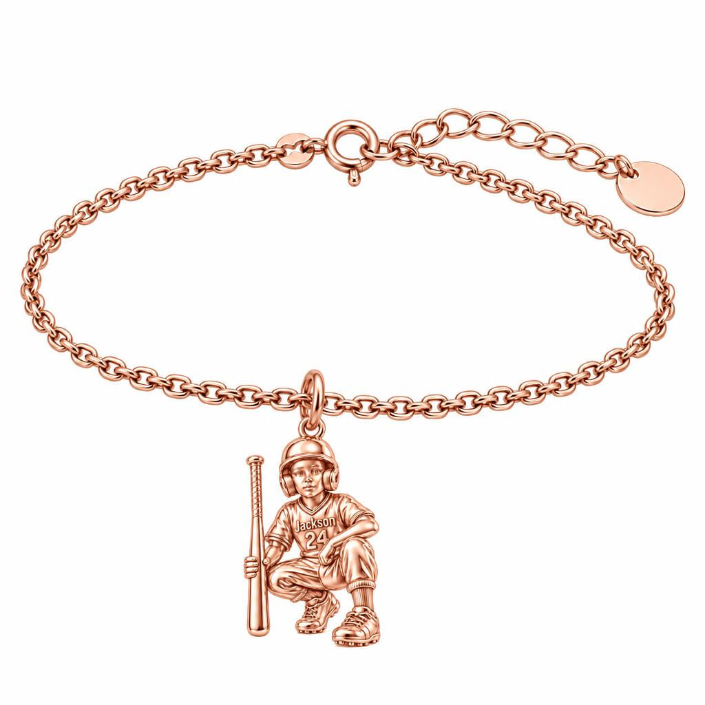 Little Slugger Baseball Charm Bracelet Set – rose gold, front view