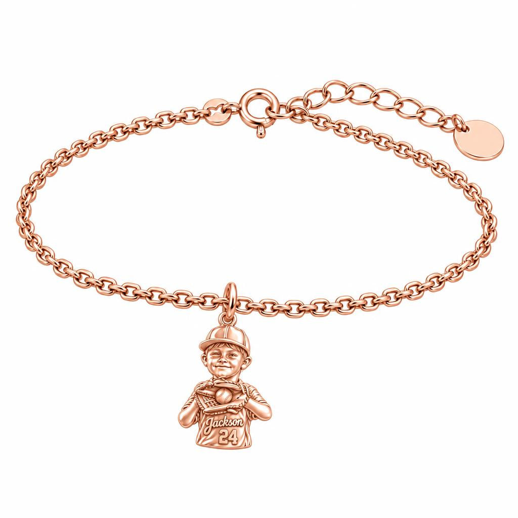 Little Slugger Baseball Charm Bracelet Set – rose gold, front view