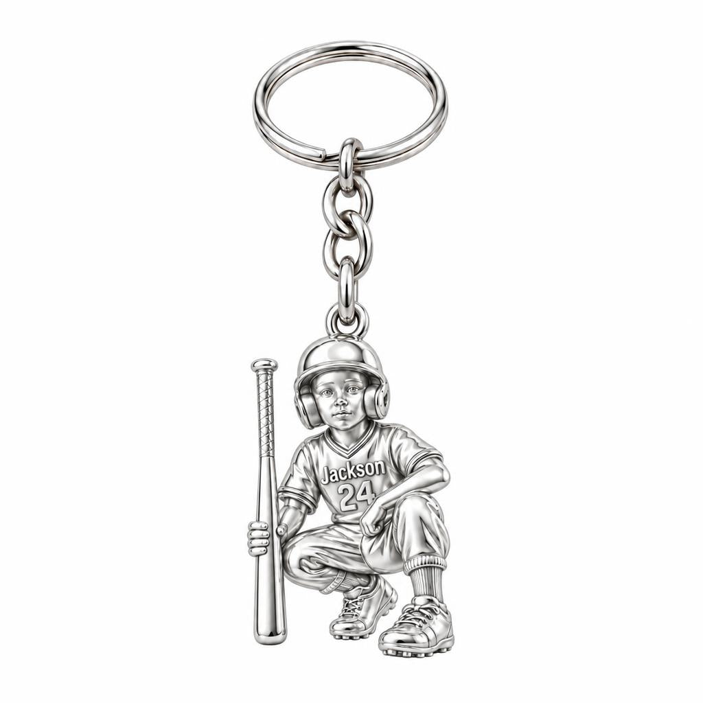 Little Slugger Baseball Charm Keychain – silver, front view