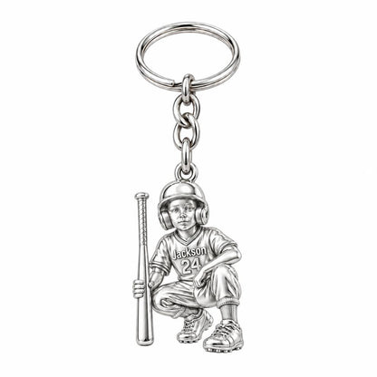 Little Slugger Baseball Charm Keychain – silver, front view