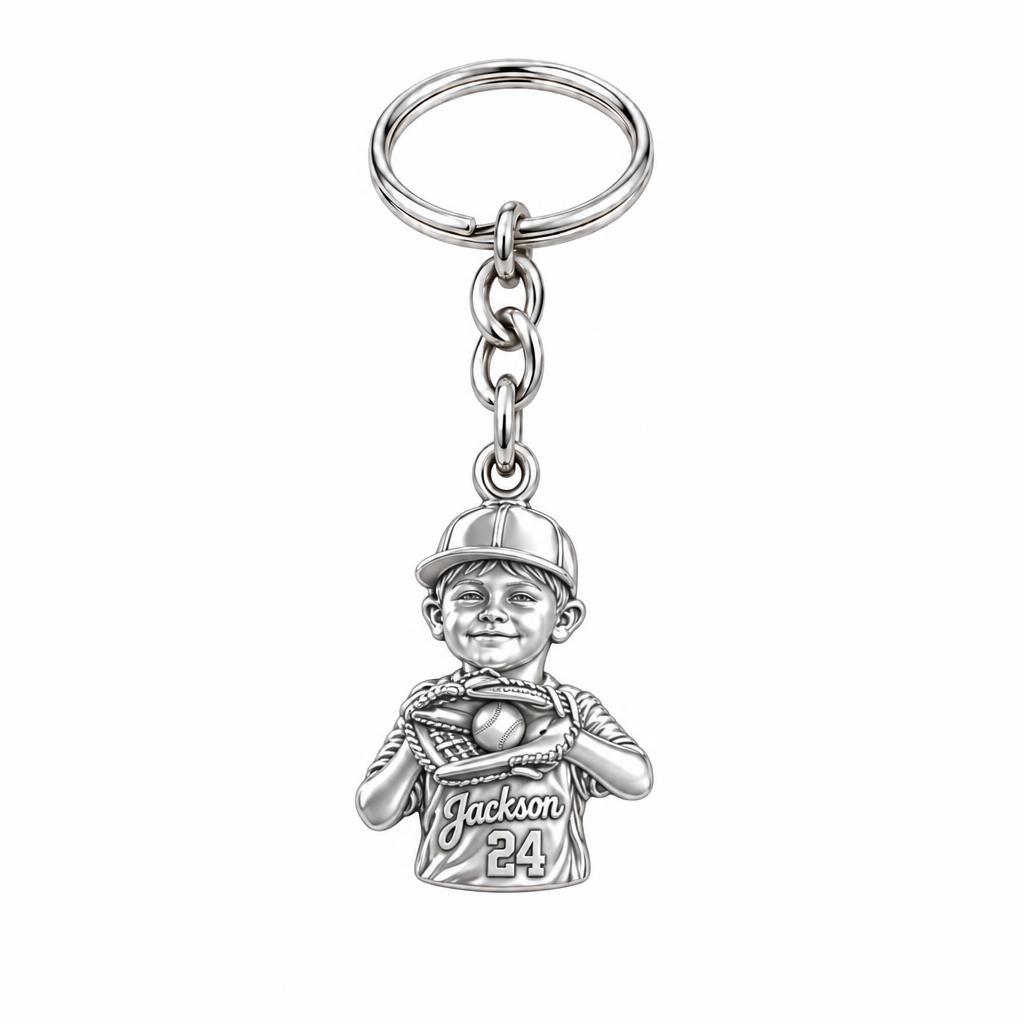 Little Slugger Baseball Charm Keychain – silver, front view