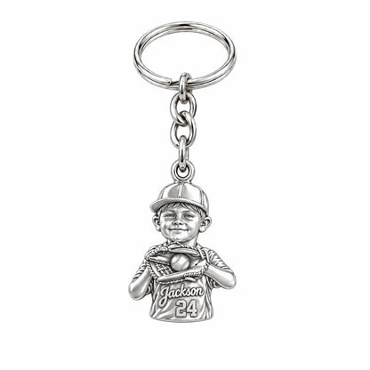 Little Slugger Baseball Charm Keychain – silver, front view