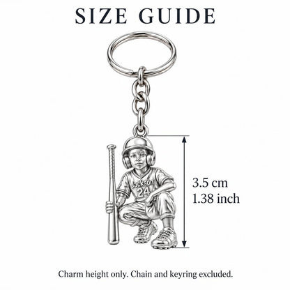 Little Slugger Baseball Charm Keychain – size guide, 3.5 cm (1.38 in) charm, chain and keyring excluded