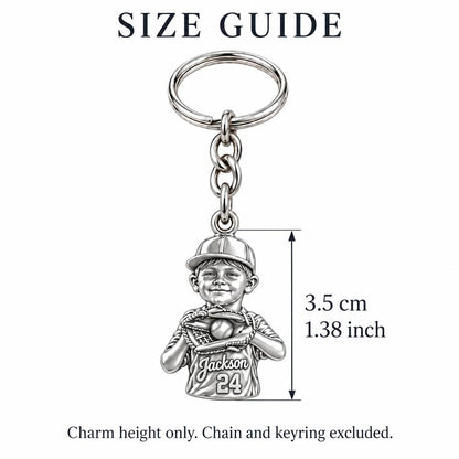 Little Slugger Baseball Charm Keychain – size guide, 3.5 cm (1.38 in) charm, chain and keyring excluded