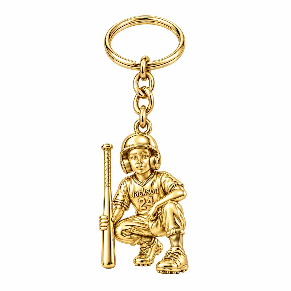 Little Slugger Baseball Charm Keychain – 18K gold, front view