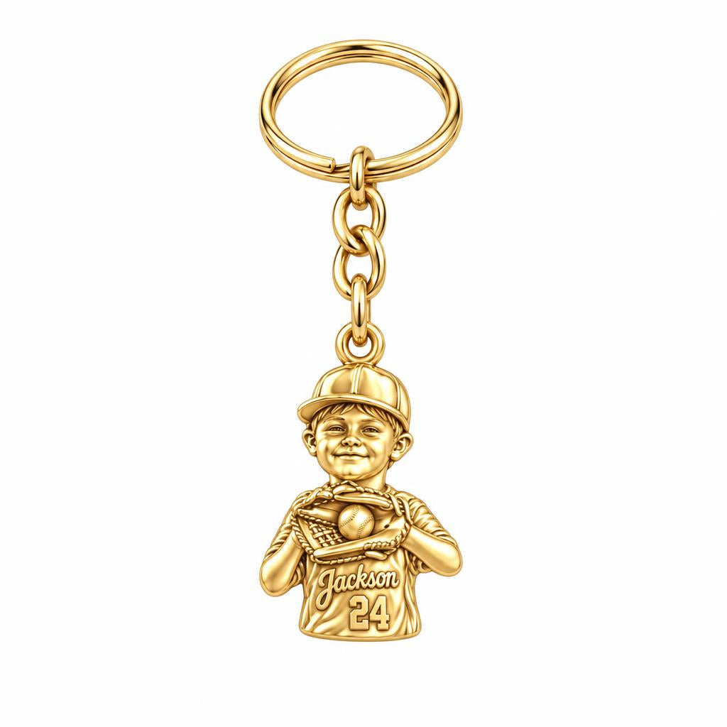 Little Slugger Baseball Charm Keychain – 18K gold, front view