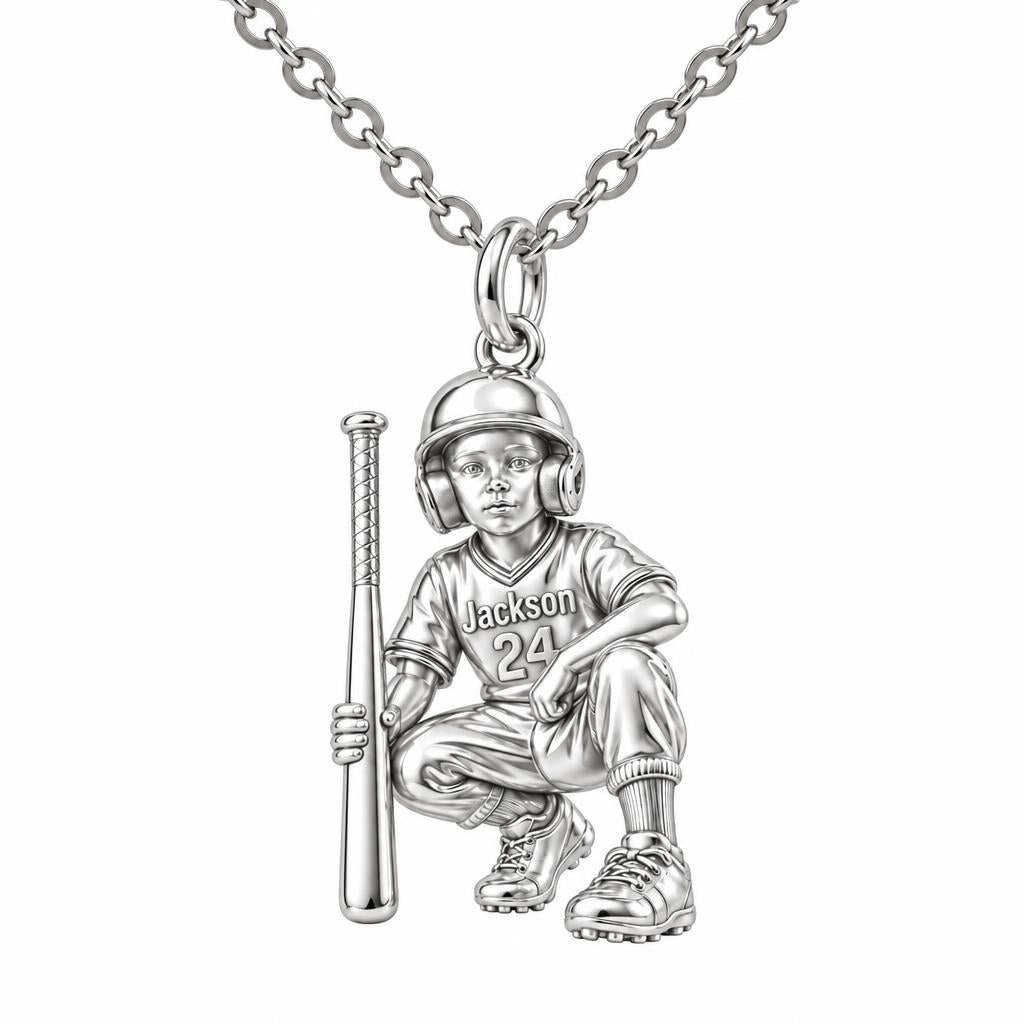 Little Slugger Baseball Charm Necklace Set – silver, front view