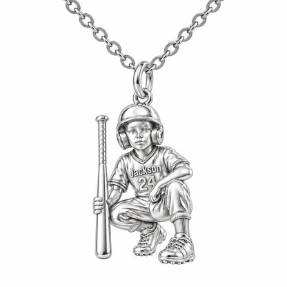 Little Slugger Baseball Charm Necklace Set – silver, front view