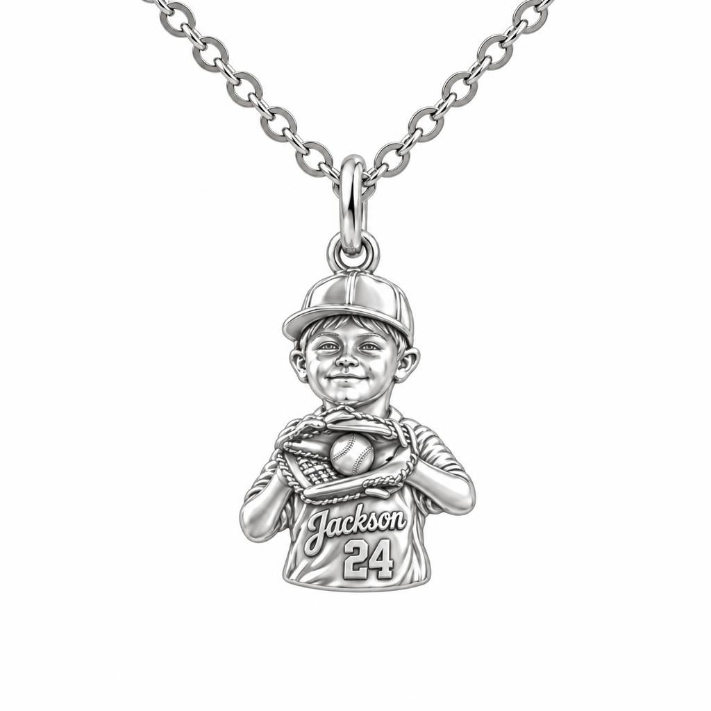 Little Slugger Baseball Charm Necklace Set – silver, front view