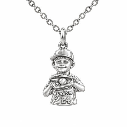 Little Slugger Baseball Charm Necklace Set – silver, front view
