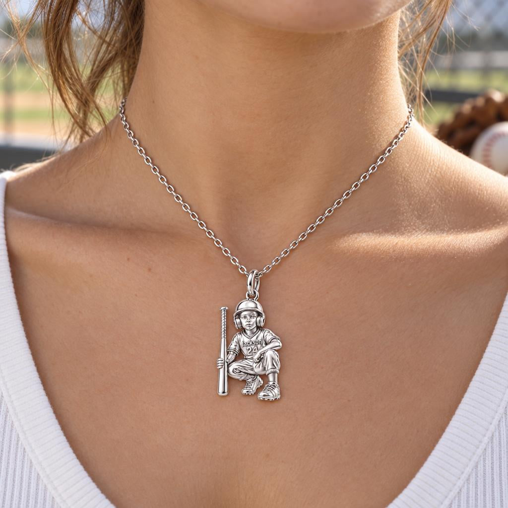 Little Slugger Baseball Charm Necklace Set – worn / in use