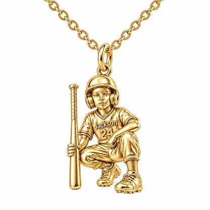 Little Slugger Baseball Charm Necklace Set – 18K gold, front view