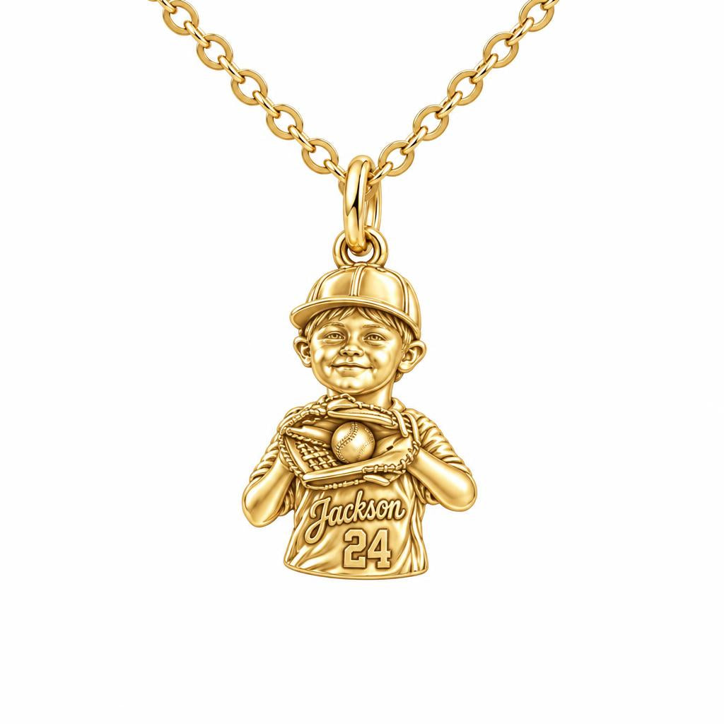 Little Slugger Baseball Charm Necklace Set – 18K gold, front view