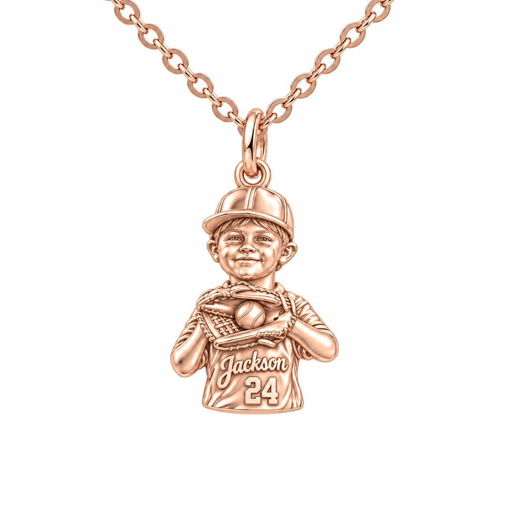 Little Slugger Baseball Charm Necklace Set – rose gold, front view
