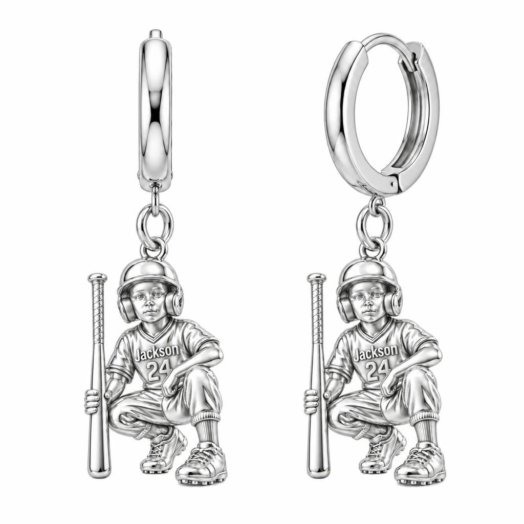 Little Slugger Baseball Huggie Charm Earrings – silver, front view