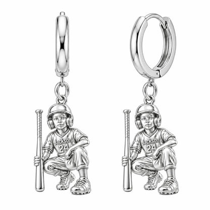 Little Slugger Baseball Huggie Charm Earrings – silver, front view