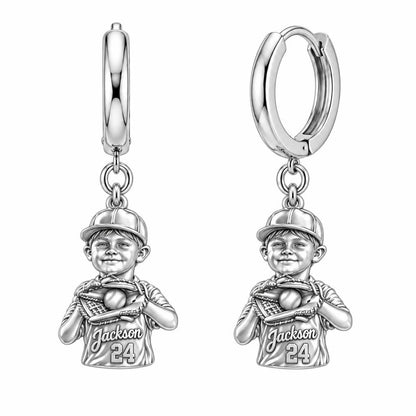 Little Slugger Baseball Huggie Charm Earrings – silver, front view