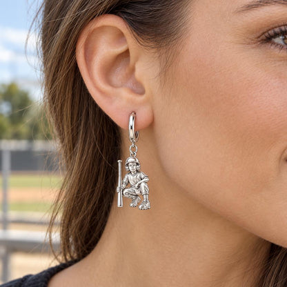 Little Slugger Baseball Huggie Charm Earrings – worn / in use