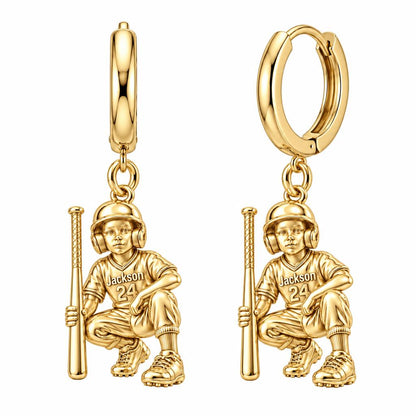 Little Slugger Baseball Huggie Charm Earrings – 18K gold, front view