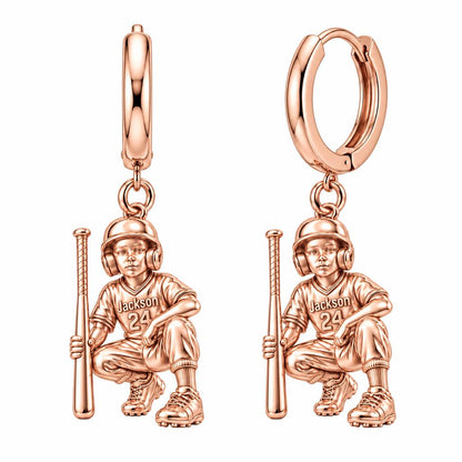 Little Slugger Baseball Huggie Charm Earrings – rose gold, front view