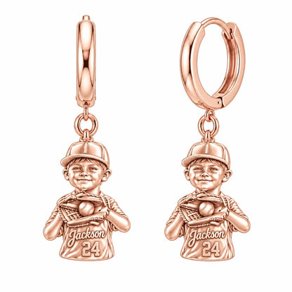 Little Slugger Baseball Huggie Charm Earrings – rose gold, front view