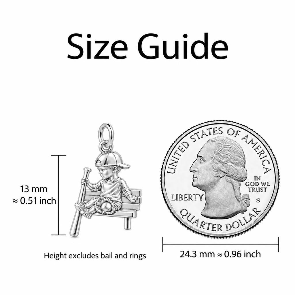Little Slugger Charm Bracelet – Personalized Mom Gift – size guide, 13 mm charm next to a quarter
