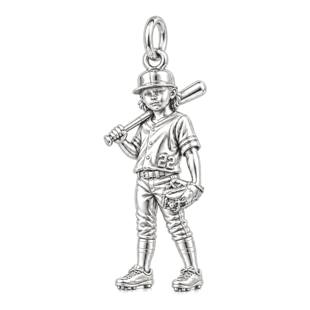 Little Slugger MVP Charm Bracelet – Personalized Sports Mom Gift – silver charm, front view