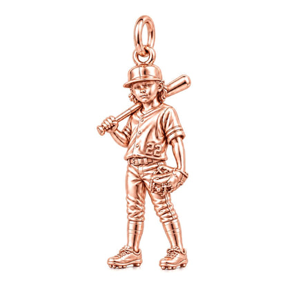 Little Slugger MVP Charm Bracelet – Personalized Sports Mom Gift – rose gold charm, front view