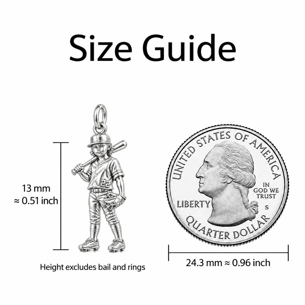 Little Slugger MVP Charm Bracelet – Personalized Sports Mom Gift – size guide, 13 mm charm next to a quarter