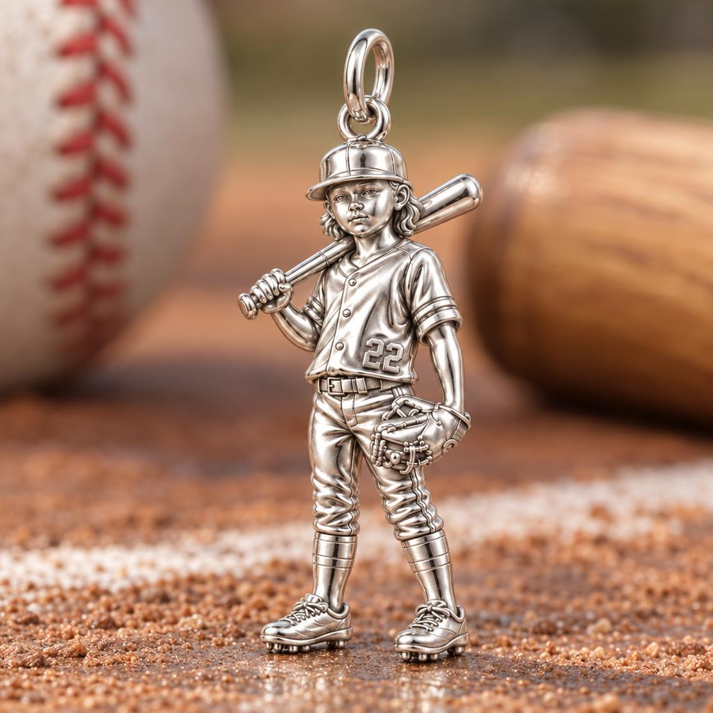 Little Slugger MVP Charm Bracelet – Personalized Sports Mom Gift – macro detail of the charm