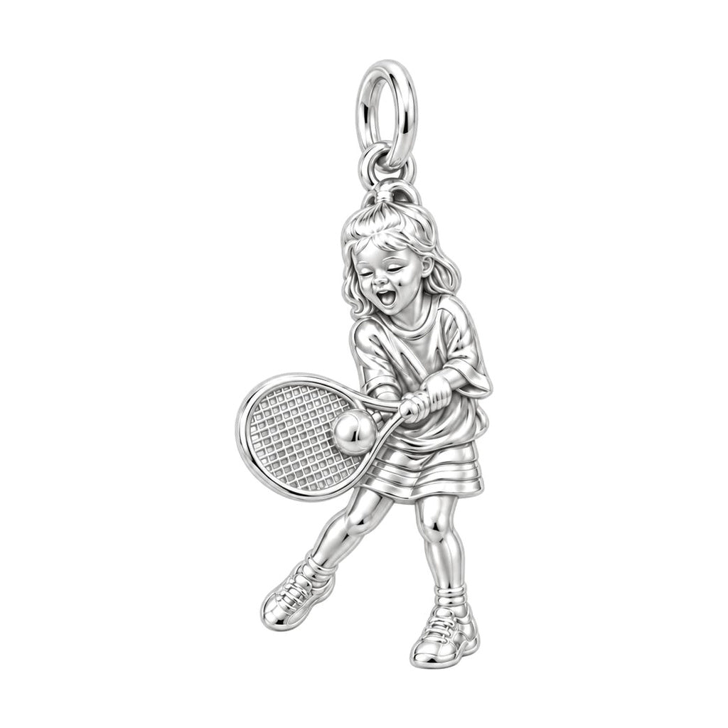 Little Tennis Star Charm Bracelet – Personalized Mom Gift – silver charm, front view