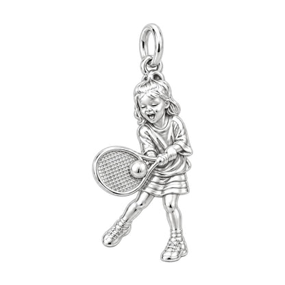 Little Tennis Star Charm Bracelet – Personalized Mom Gift – silver charm, front view