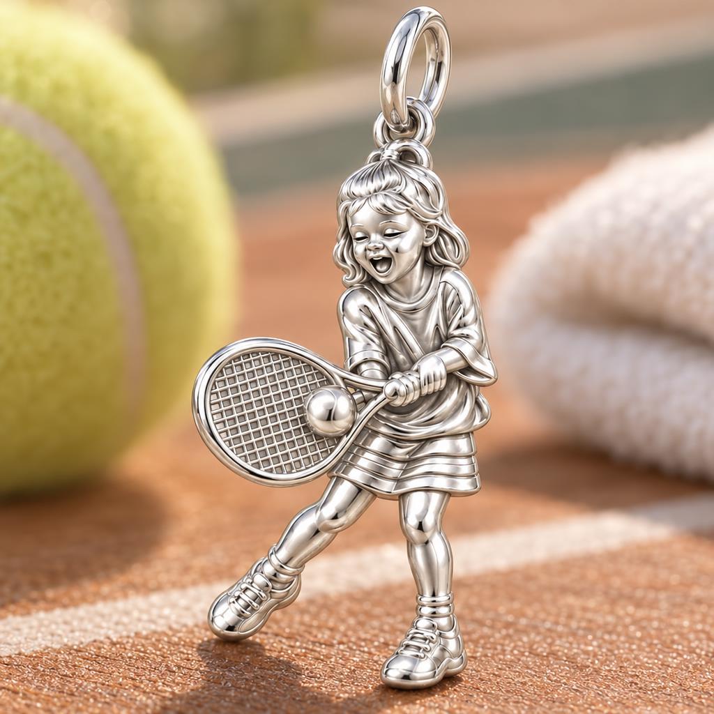 Little Tennis Star Charm Bracelet – Personalized Mom Gift – macro detail of the charm
